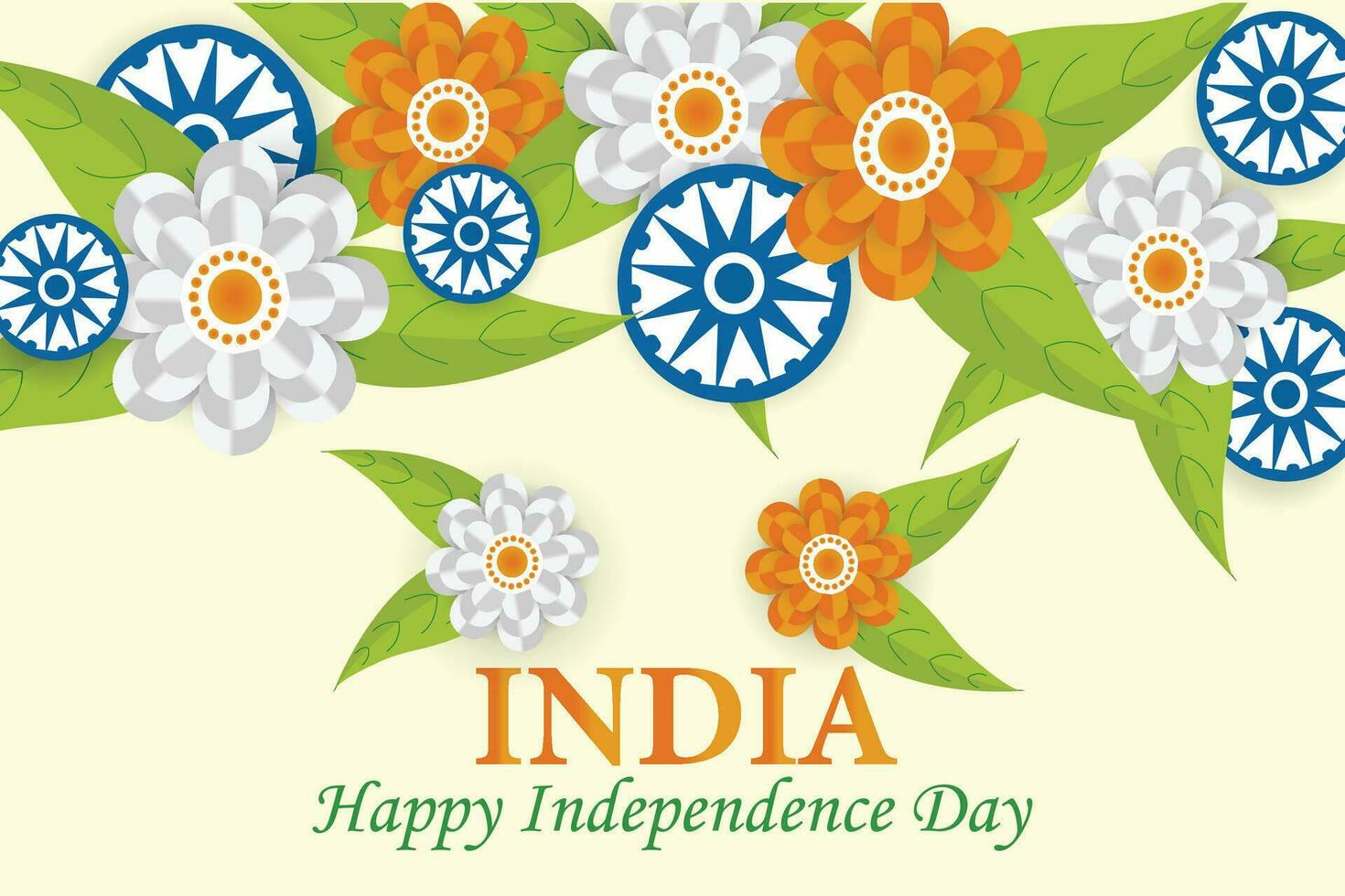 Lycklig oberoende dag Indien. indisk flagga Färg blomma med ashoka chakra. vektor illustration design