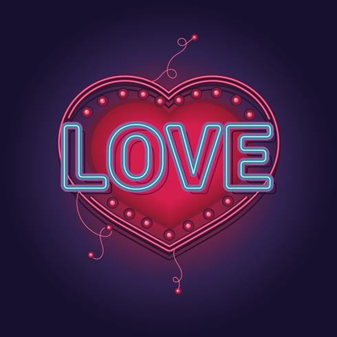 Neon Sign ordet kärlek med hjärta bakgrund vektor
