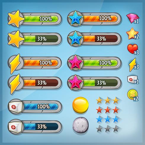 Game Ui Kit med ikoner och statusfält vektor