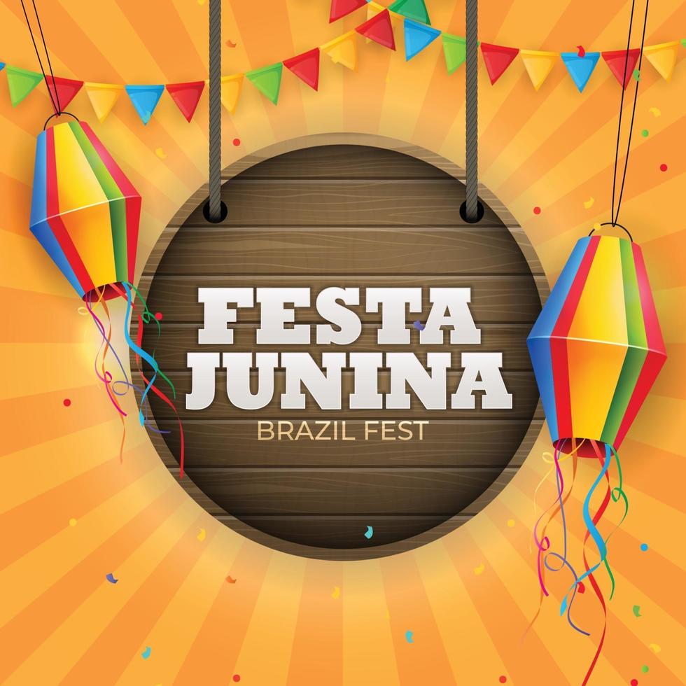 festa junina bakgrund med festflaggor, lykta. Brasilien juni festival bakgrund för gratulationskort, inbjudan på semester. vektor illustration