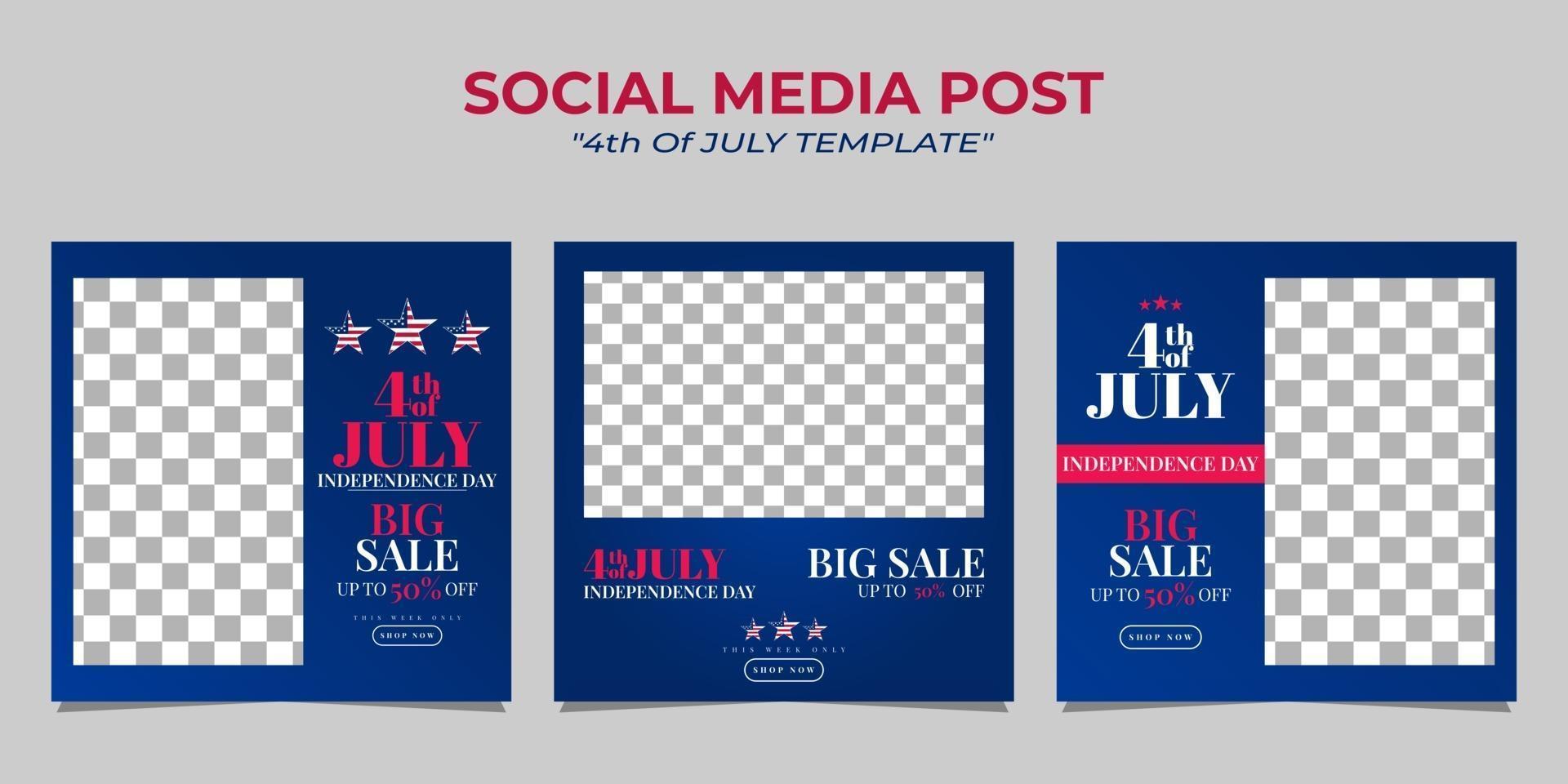4 juli mall för sociala medier för självständighetsdagen vektor