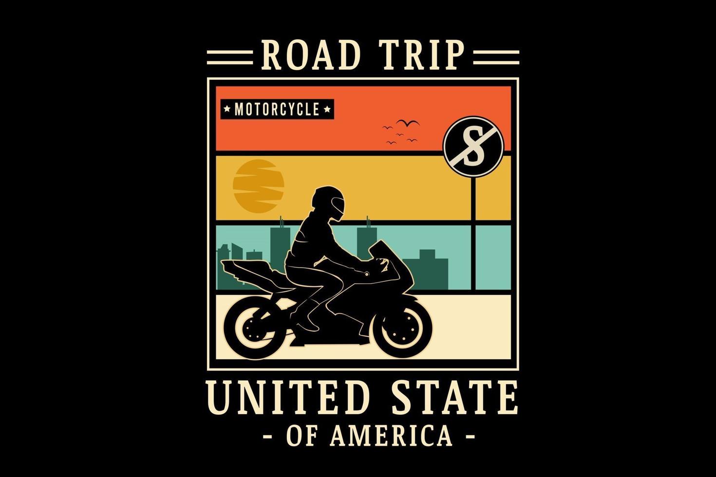 Road Trip Motorrad Vereinigte Staaten von Amerika Farbe Orange Creme und Grün vektor