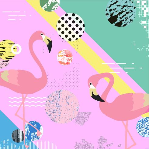 Trendy färgstark bakgrund med flamingofåglar vektor