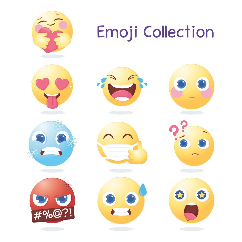 sociala medier emoji samling ikoner varios uttryck och reaktioner vektor