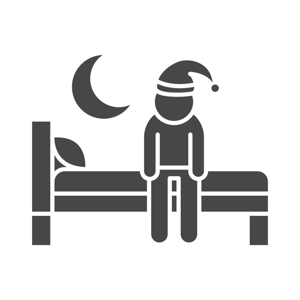 Schlaflosigkeit Person schlaflos im Bett Silhouette Symbol Stil sitzend vektor