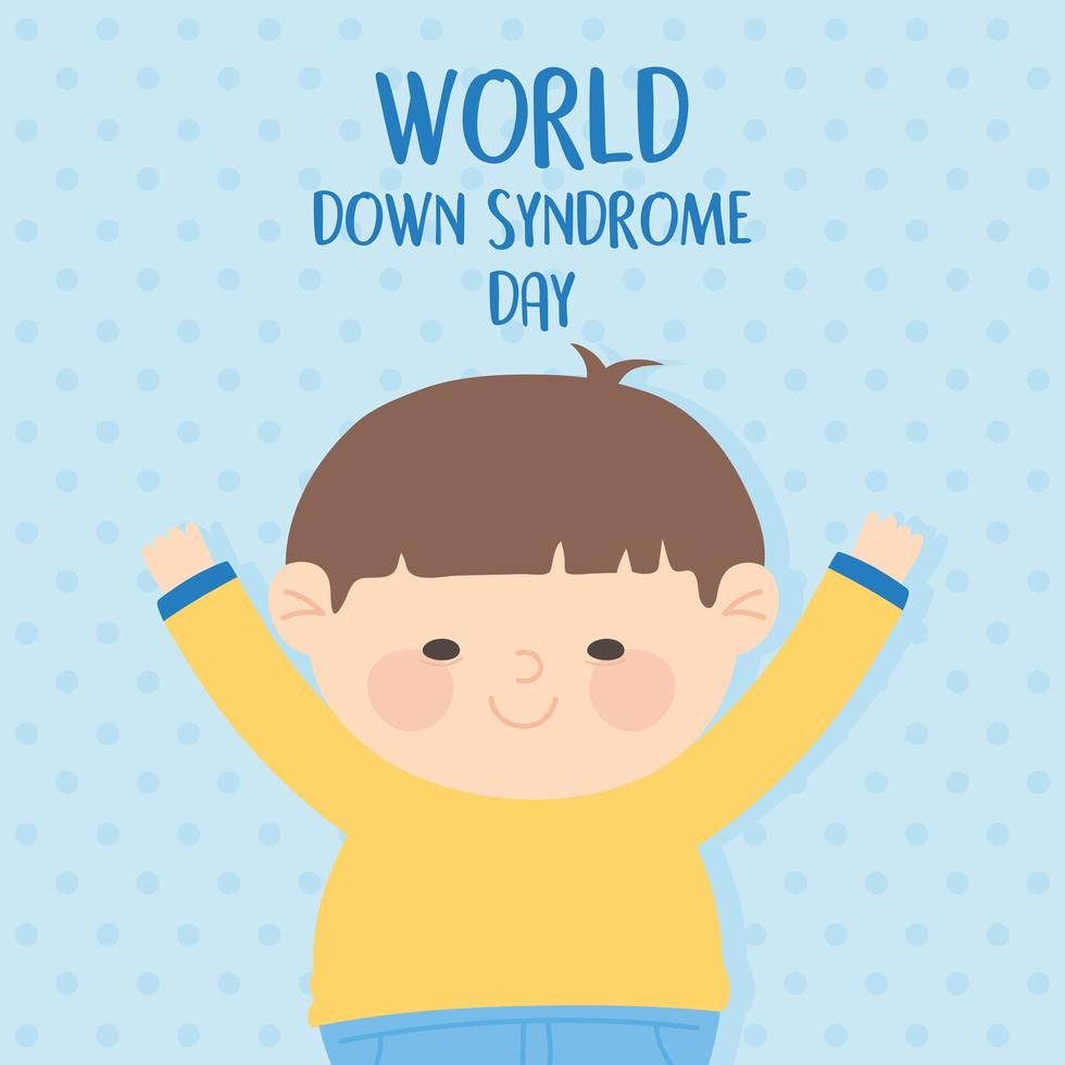 Welt-Down-Syndrom-Tag kleiner Junge Charakter vektor