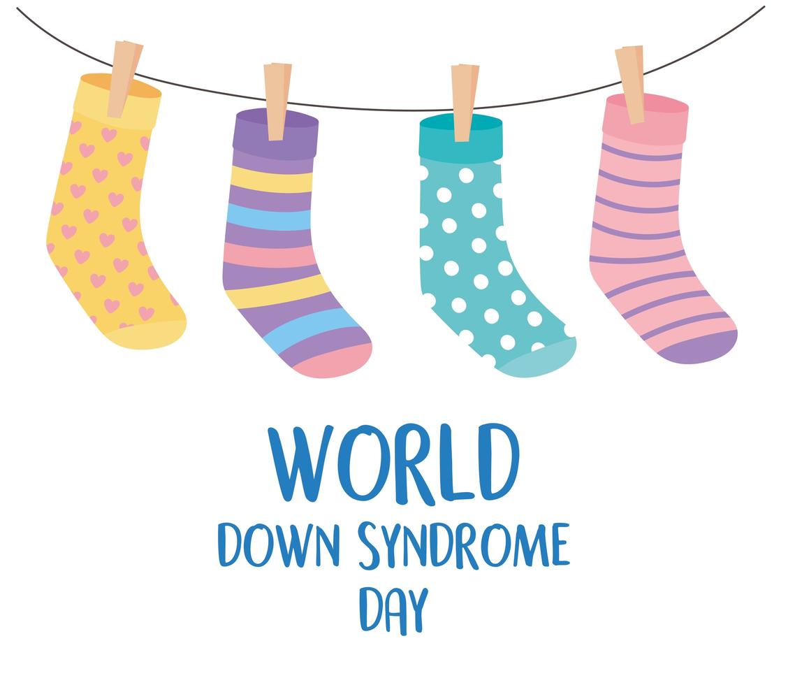 Welt-Down-Syndrom-Tag lustige hängende Strümpfe vektor
