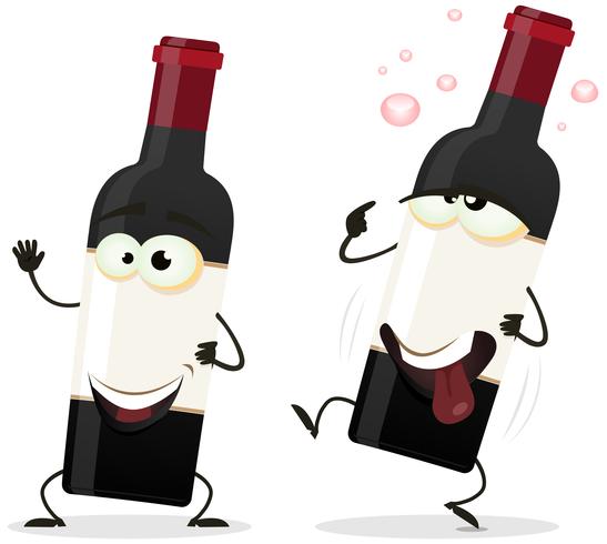 Glücklicher und betrunkener Rotwein-Flaschen-Charakter vektor