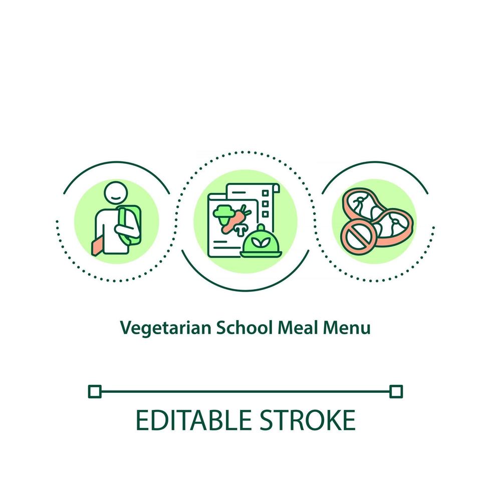 Symbol für das Konzept des vegetarischen Schulmenüs. Kochen von Lebensmitteln aus Bio-Gemüse und -Obst. gesunde Lebensmittel Idee dünne Linie Illustration. Vektor isoliert Umriss RGB-Farbzeichnung. bearbeitbarer Strich