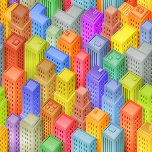 Seamless Cartoon Isometric City Bakgrund vektor