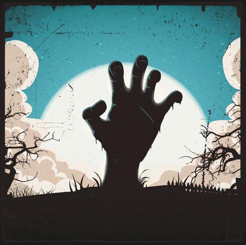 Undead Zombie Hand På Halloween Bakgrund vektor