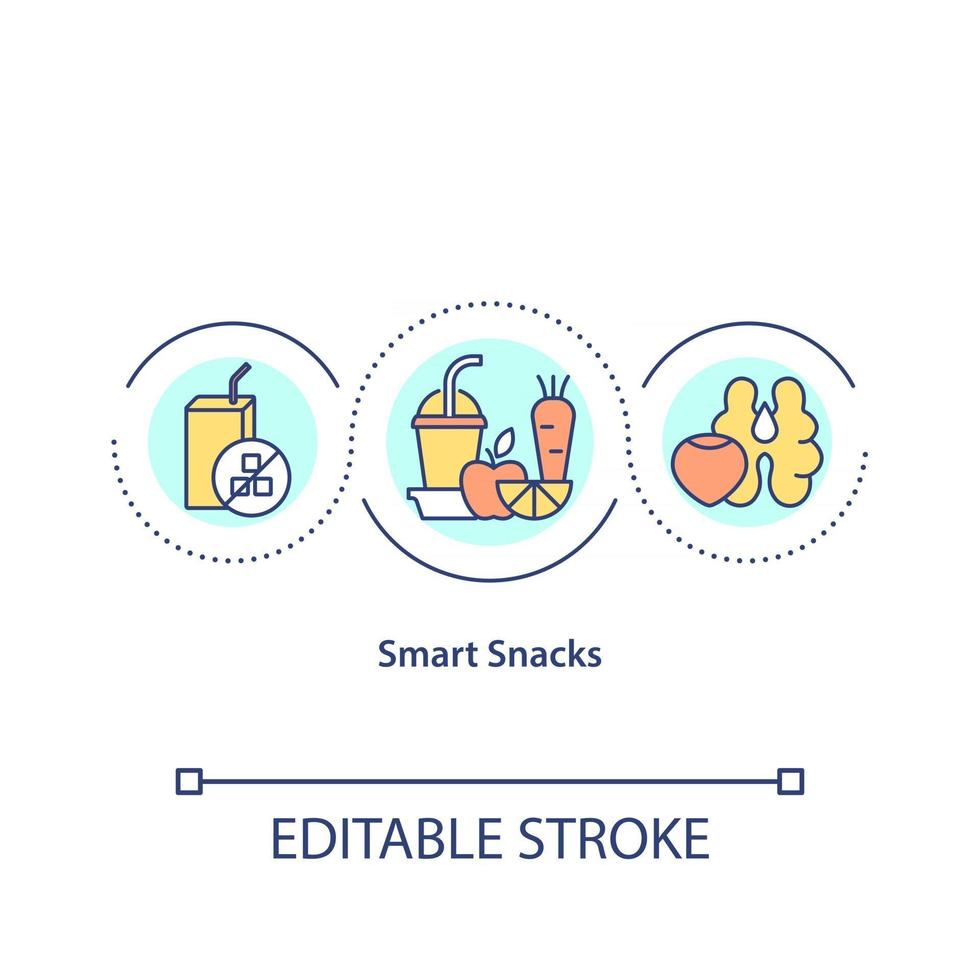 Symbol für intelligente Snacks-Konzept. gesunde Lebensmittel, die den Schülern helfen, besser zu lernen. Schule Bio-Mahlzeiten Idee dünne Linie Illustration. Vektor isoliert Umriss RGB-Farbzeichnung. bearbeitbarer Strich