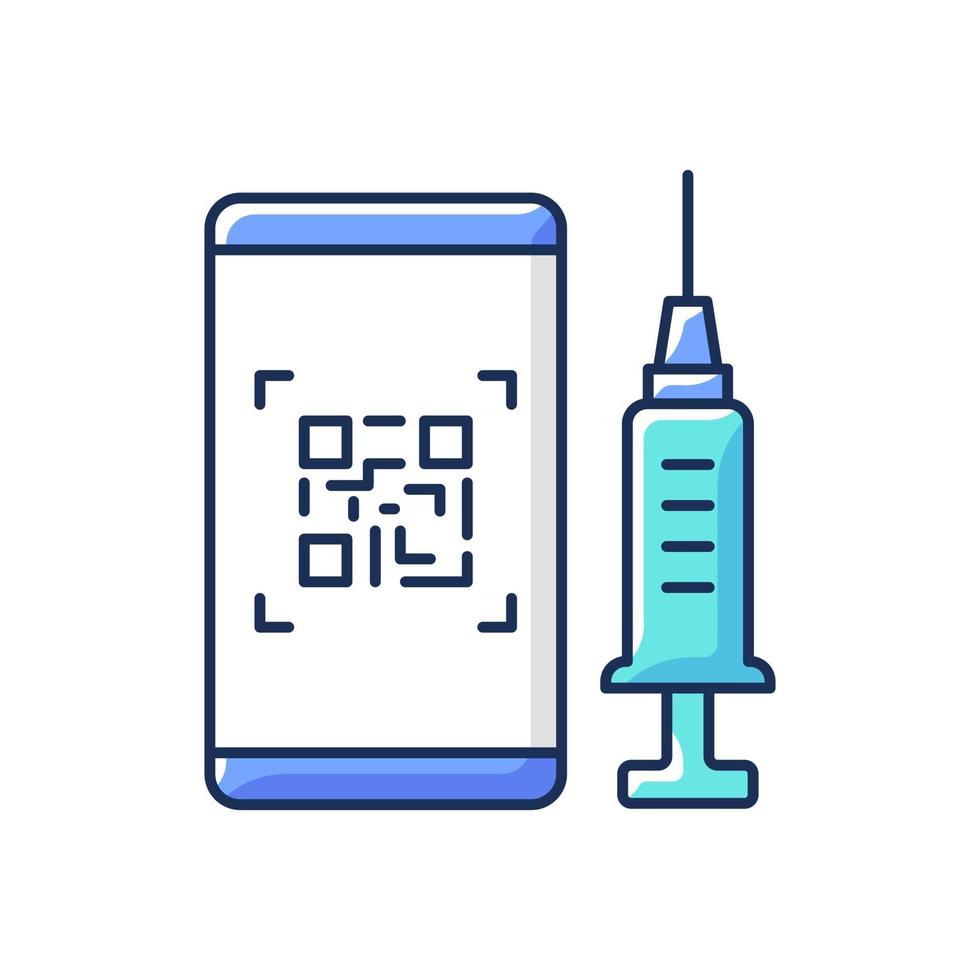 QR-Code für Impfung RGB-Farbsymbol. Smartphone-Pass für geimpfte Touristen. Handy-ID für die Covid-Behandlung. Online-Dokumente für Impfungen. Gesundheitsversorgung, Medizin. isolierte Vektorillustration vektor