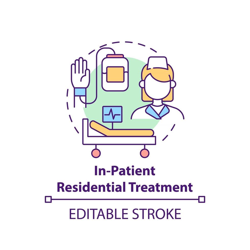 i patientens bostadsbehandlingskonceptikon. rehabiliteringstyper. medicinsk hjälp för patienter. sjukdom abstrakt idé tunn linje illustration. vektor isolerad kontur färg ritning. redigerbar stroke