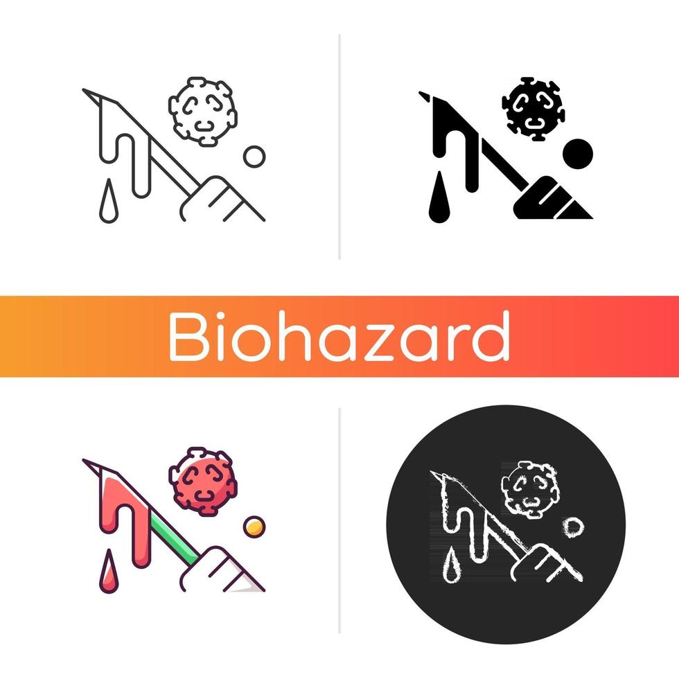 Blut-Symbol. Krankenhausabfälle, die infektiöses Material übertragen. biologisches Risiko für die Gesundheit des Menschen. biomedizinischer Müll. lineare Schwarz- und RGB-Farbstile. isolierte vektorillustrationen vektor