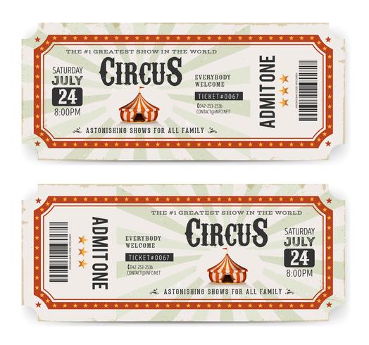 Zirkus Tickets Vorder- und Rückseite vektor