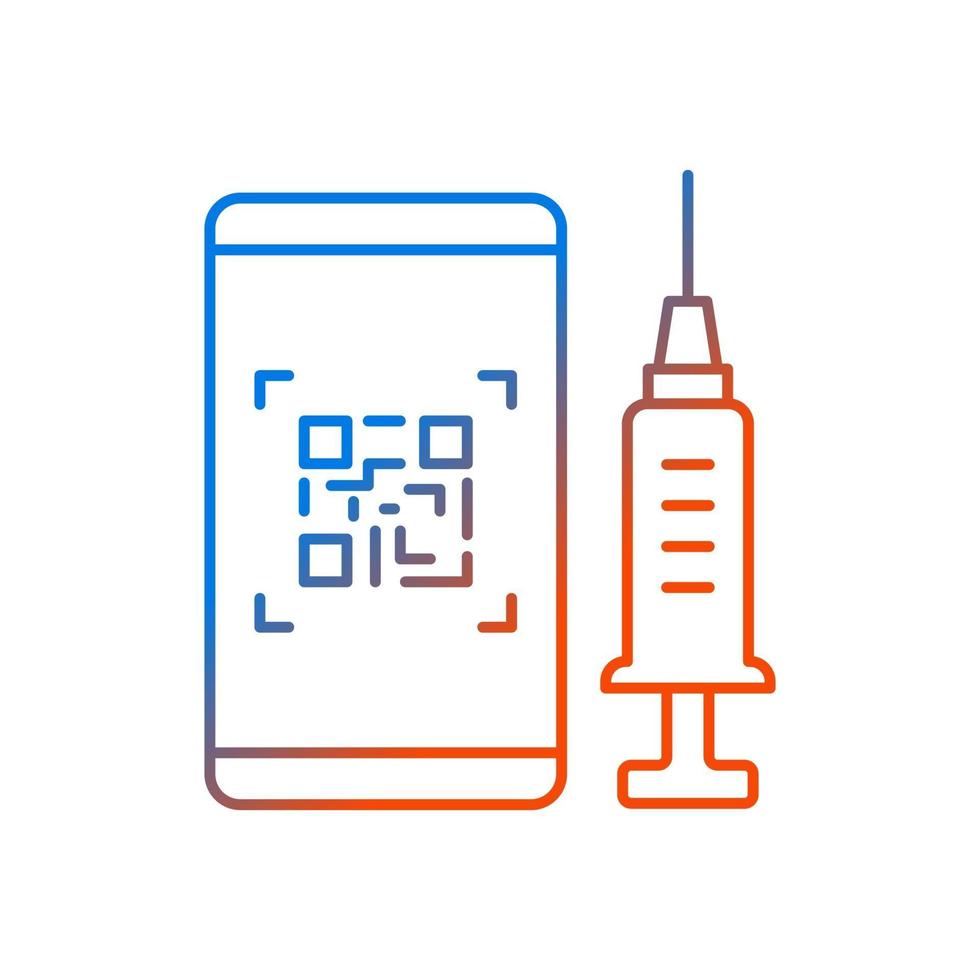 QR-Code für das lineare Vektorsymbol des Impfgradienten. Smartphone-Pass für Geimpfte. Handy-ID für die Covid-Behandlung. dünne Linie Farbsymbole. Piktogramm im modernen Stil. Vektor isolierte Umrisszeichnung