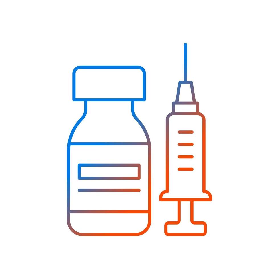 vaccinflaska gradient linjär vektor ikon. injektionsflaska med läkemedel och spruta. läkemedel. medicin mot influensa. tunn linje färg symboler. modern stil piktogram. vektor isolerade konturteckning