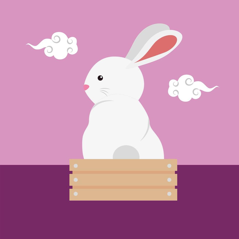 süßes und kleines Kaninchen im Holzkastencharakter vektor