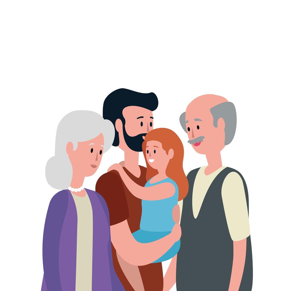 söta farföräldrar par med barnbarn vektor