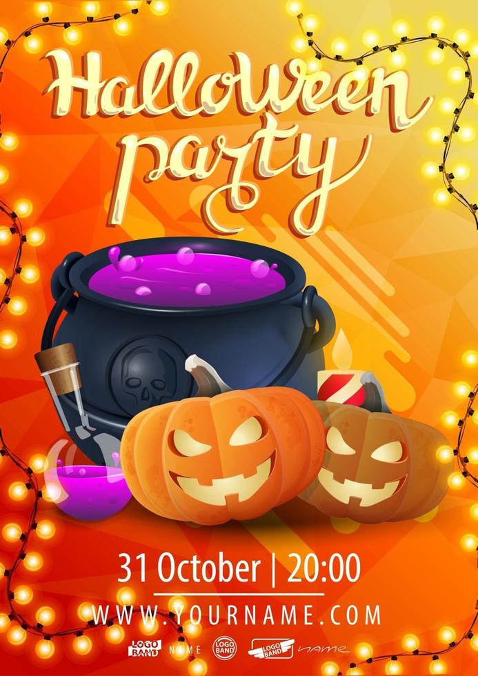 halloweenfest, vacker modern affischlayout redo att skrivas ut med häxkruka och pumpjack vektor
