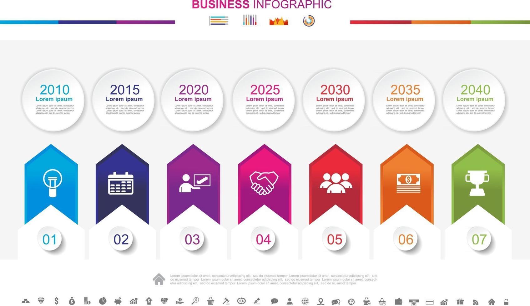 Timeline Infografiken Geschäftserfolgskonzept mit Diagramm. nein7 vektor