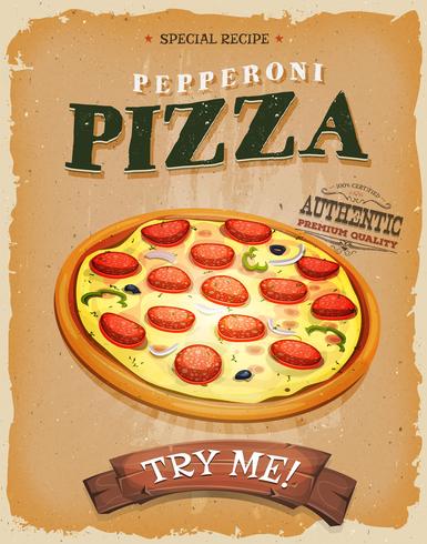 Grunge und Weinlese-Pepperoni-Pizza-Plakat vektor