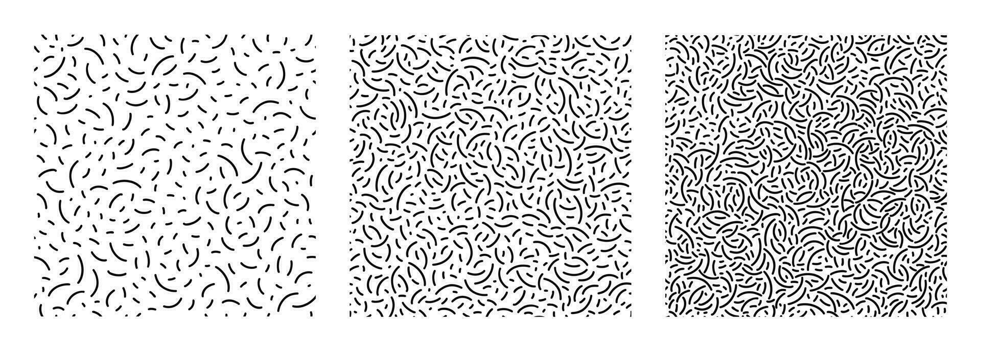 minimalistisch Hand gezeichnet geometrisch gestalten zeitgenössisch druckbar nahtlos Muster Satz. schwarz und Weiß einfach wiederholbar Hintergründe. modern Vektor Tapeten.