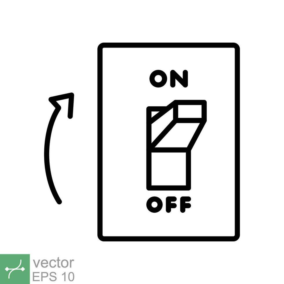 Licht An, elektrisch Schalter Symbol. einfach Gliederung Stil. Leistung Wende auf Taste, Umschalten Schalter auf Position, Wende An, Technologie Konzept. dünn Linie Vektor Illustration isoliert auf Weiß Hintergrund. eps 10.