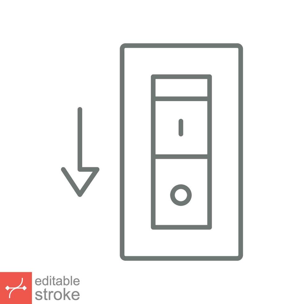 Licht aus, elektrisch Schalter Symbol. einfach Gliederung Stil. Leistung Wende aus Taste, Umschalten Schalter von Position Konzept. dünn Linie Vektor Illustration isoliert auf Weiß Hintergrund. editierbar Schlaganfall eps 10.