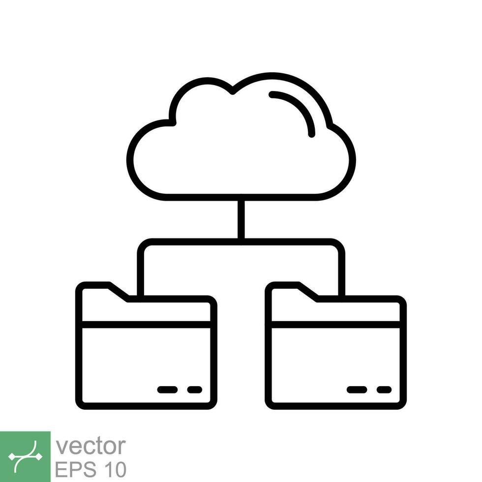 moln lagring ikon. enkel översikt stil. digital fil organisation service, ladda upp, dator säkerhetskopiering, teknologi begrepp. tunn linje vektor illustration isolerat på vit bakgrund. eps 10.