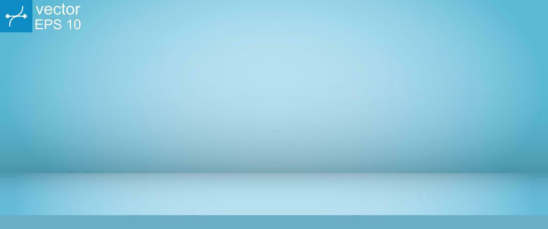Tabelle mit Blau Teppich im das Studio zum Herstellung Werbung Medien. Verkauf Produkt Anzeige. leeren 3d Ausstellungsraum mit Blau Mauer und Fußboden Attrappe, Lehrmodell, Simulation Vorlage. Vektor Illustration eps 10.