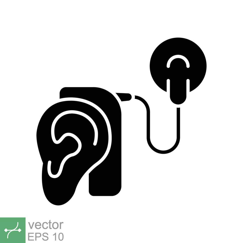 cochlear implantera ikon. enkel fast stil. cybernetik, mänsklig öra med elektronisk enhet, teknologi, medicinsk begrepp. glyf vektor illustration isolerat på vit bakgrund. eps 10.