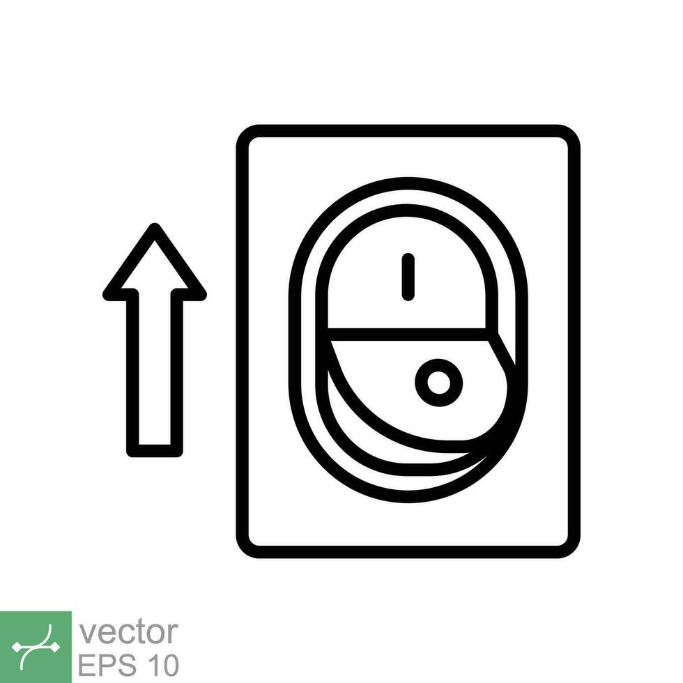 Licht An, elektrisch Schalter Symbol. einfach Gliederung Stil. Leistung Wende auf Taste, Umschalten Schalter auf Position, Wende An, Technologie Konzept. dünn Linie Vektor Illustration isoliert auf Weiß Hintergrund. eps 10.