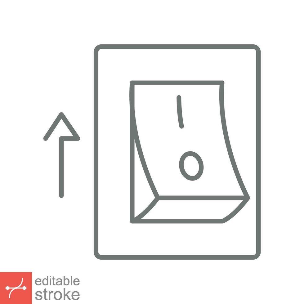 Licht An, elektrisch Schalter Symbol. einfach Gliederung Stil. Leistung Wende auf Taste, Umschalten Schalter auf Position Konzept. dünn Linie Vektor Illustration isoliert auf Weiß Hintergrund. editierbar Schlaganfall eps 10.