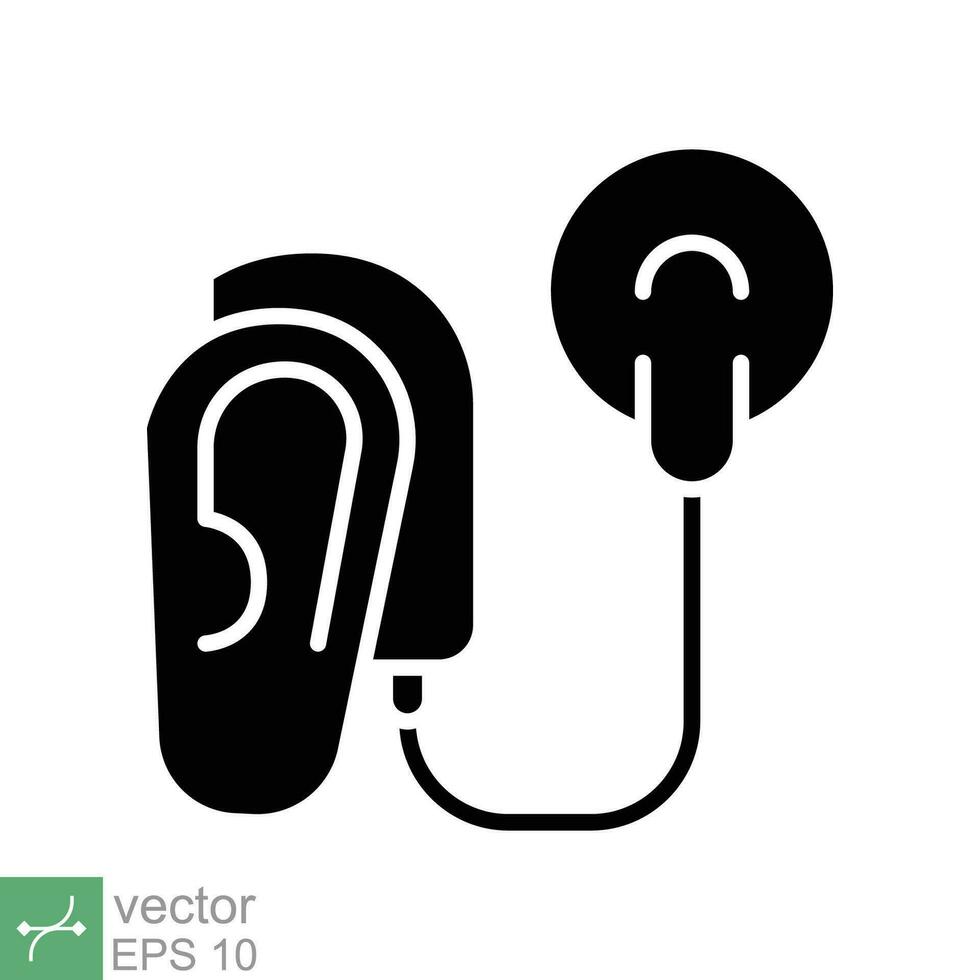 cochlear implantera ikon. enkel fast stil. cybernetik, mänsklig öra med elektronisk enhet, teknologi, medicinsk begrepp. glyf vektor illustration isolerat på vit bakgrund. eps 10.