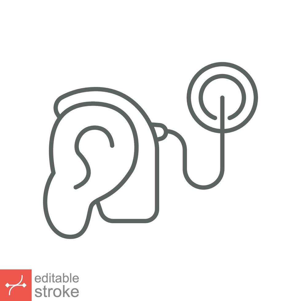 Cochlea implantieren Symbol. einfach Gliederung Stil. Kybernetik, Mensch Ohr mit elektronisch Gerät, Technologie, medizinisch Konzept. Linie Vektor Illustration isoliert auf Weiß Hintergrund. editierbar Schlaganfall eps 10.