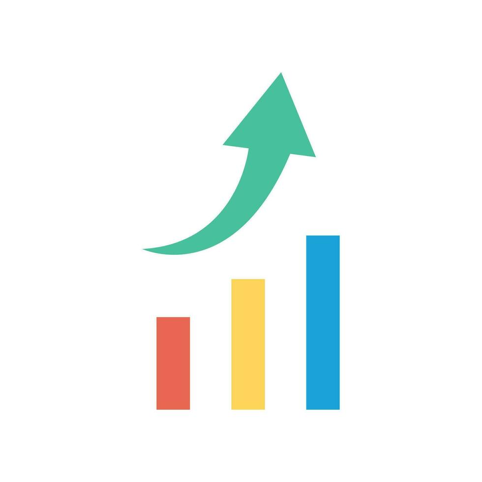 erhöhen, ansteigen Pfeil und Daten Statistik im Bericht finanziell Bar Diagramm Show Geschäft Fortschritt. nach oben Grafik wachsend Graph Symbol, Zeichen, Umriss, solide. Vektor Illustration gefüllt Gliederung Stil. eps10