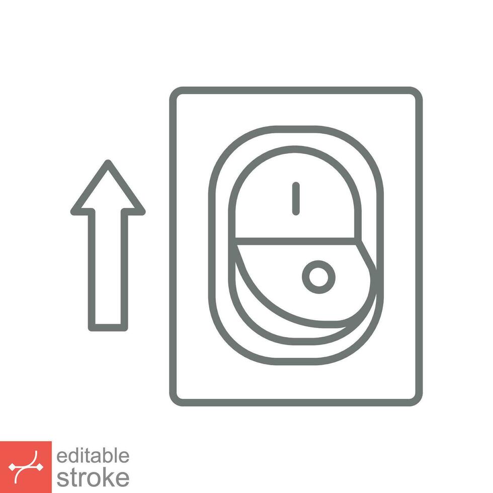 Licht An, elektrisch Schalter Symbol. einfach Gliederung Stil. Leistung Wende auf Taste, Umschalten Schalter auf Position Konzept. dünn Linie Vektor Illustration isoliert auf Weiß Hintergrund. editierbar Schlaganfall eps 10.