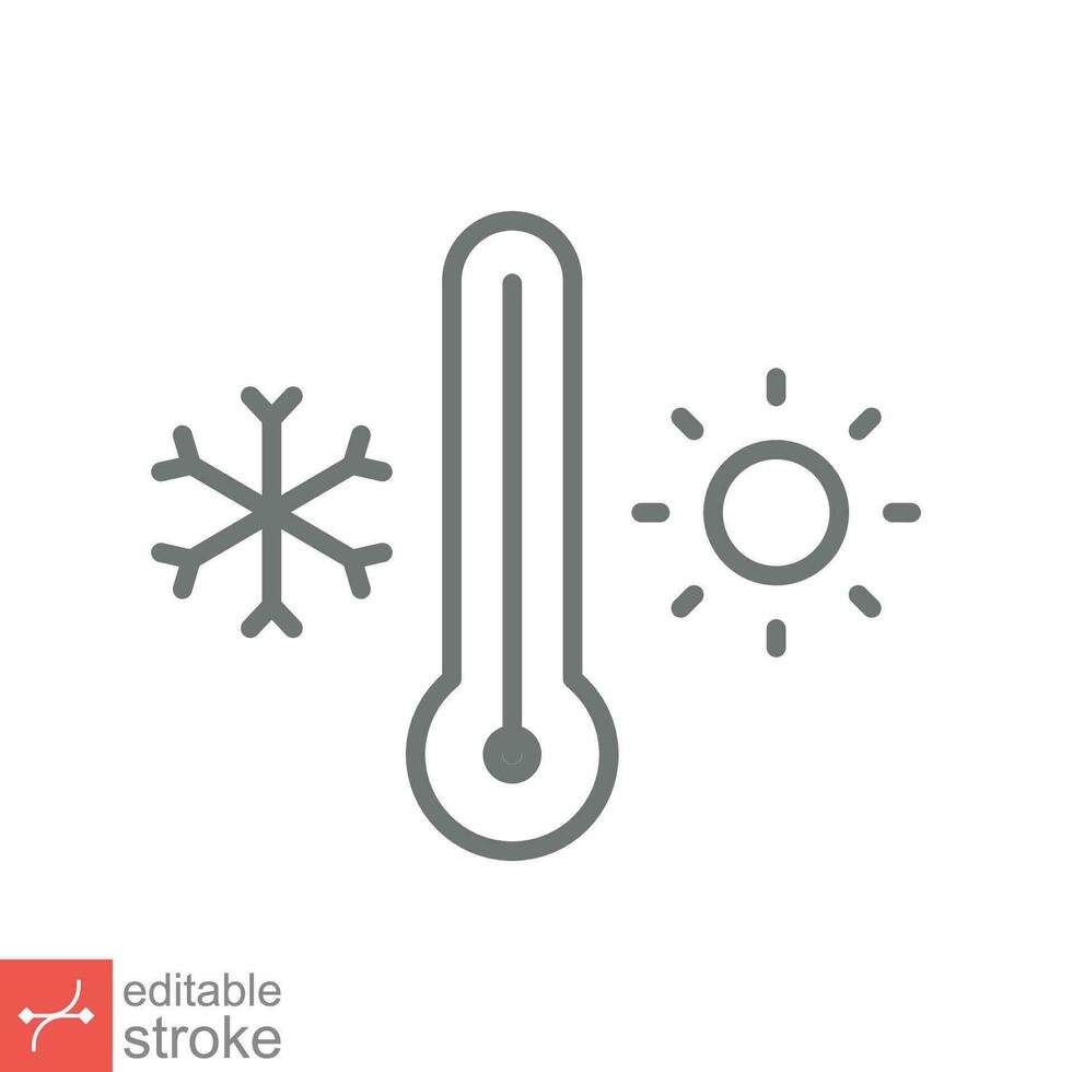 Wetter Temperatur Thermometer Symbol. Gliederung Stil Zeichen zum Netz und App. Thermometer mit kalt und heiß Symbol. dünn Linie Vektor Illustration isoliert auf Weiß Hintergrund. editierbar Schlaganfall eps 10.