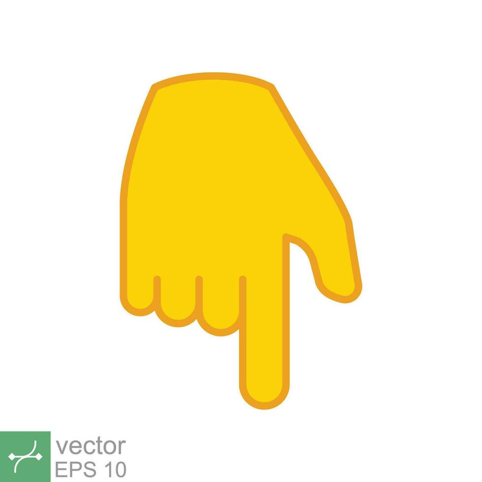 Gelb Rückhand Index zeigen Nieder Symbol. einfach gefüllt Gliederung Stil. Hand, runter, Pfeil, Finger Konzept. Vektor Illustration isoliert auf Weiß Hintergrund. eps 10.