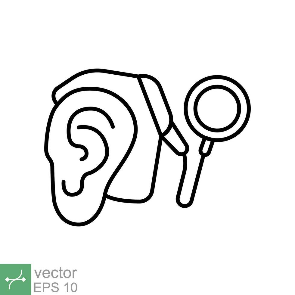 Cochlea implantieren Symbol. einfach Gliederung Stil. Kybernetik, Mensch Ohr mit elektronisch Gerät, Technologie, medizinisch Konzept. dünn Linie Vektor Illustration isoliert auf Weiß Hintergrund. eps 10.