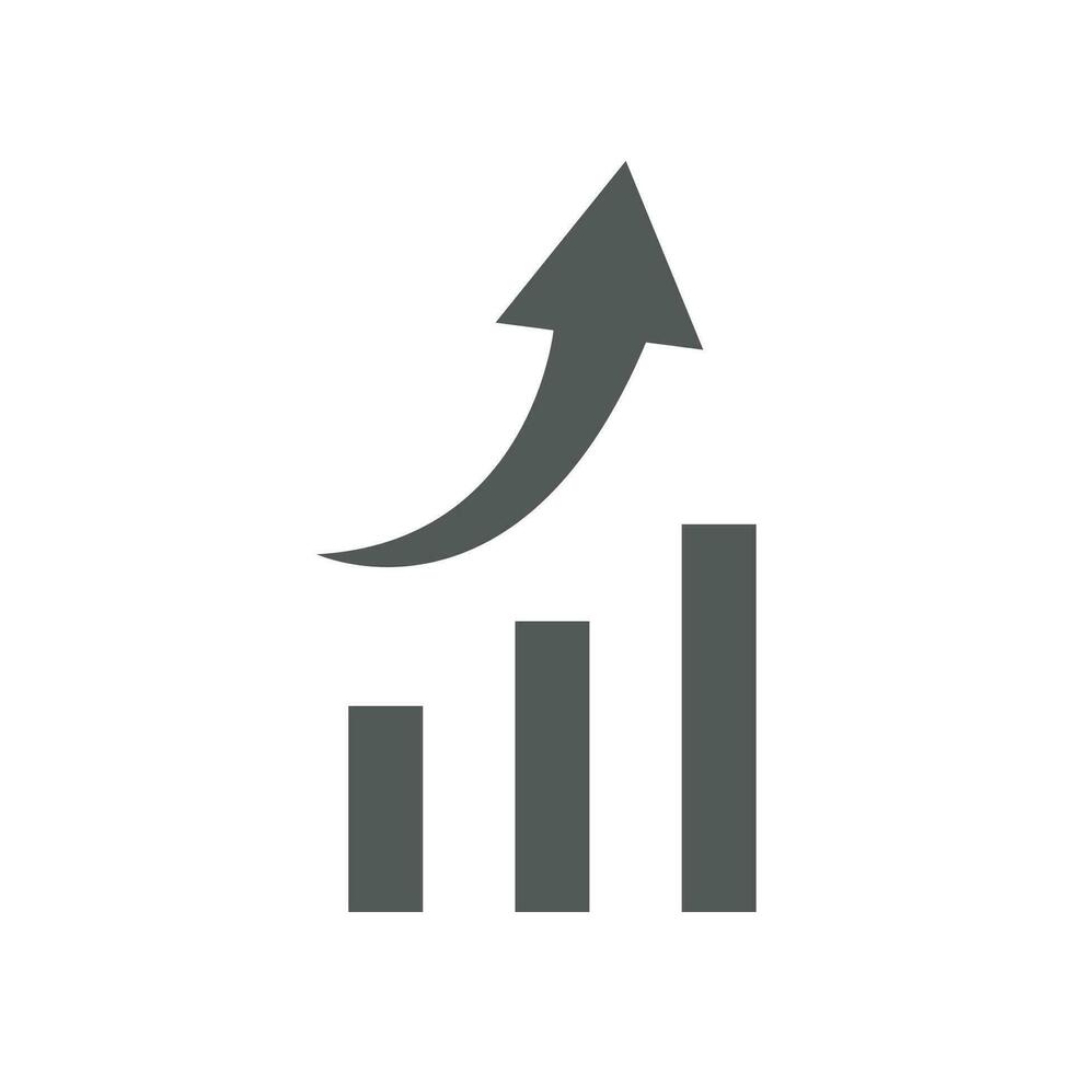 erhöhen, ansteigen Pfeil und Daten Statistik im Bericht finanziell Bar Diagramm Show Geschäft Fortschritt. nach oben Grafik wachsend Graph Symbol, Zeichen, Vektor Illustration solide, Glyphe Stil. eps 10