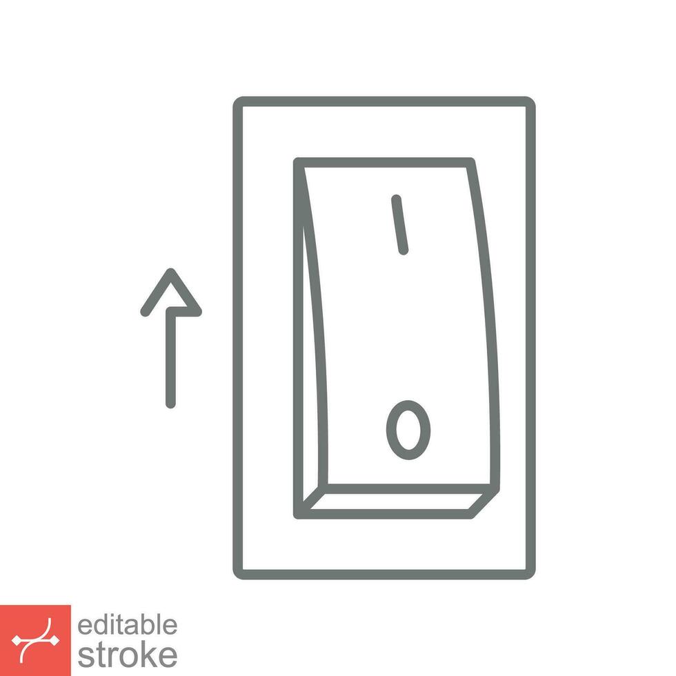 Licht An, elektrisch Schalter Symbol. einfach Gliederung Stil. Leistung Wende auf Taste, Umschalten Schalter auf Position Konzept. dünn Linie Vektor Illustration isoliert auf Weiß Hintergrund. editierbar Schlaganfall eps 10.