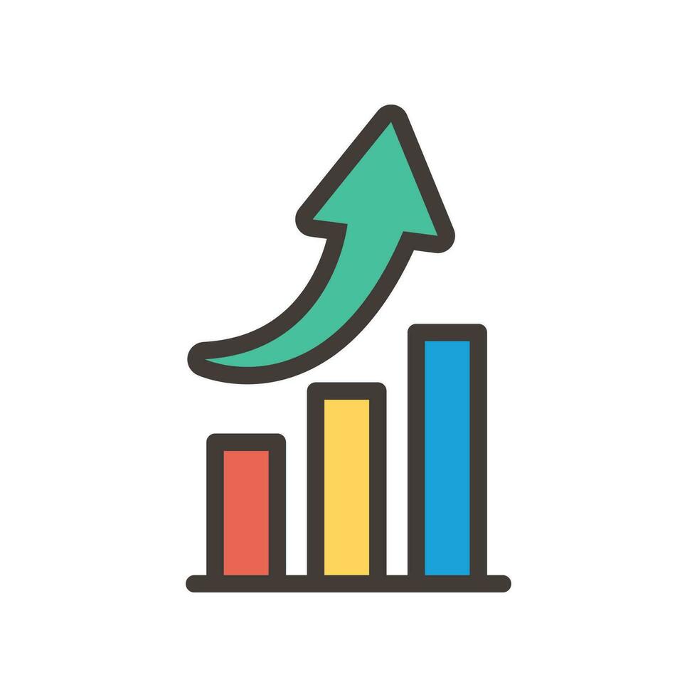 erhöhen, ansteigen Pfeil und Daten Statistik im Bericht finanziell Bar Diagramm Show Geschäft Fortschritt. nach oben Grafik wachsend Graph Symbol, Zeichen, Umriss, solide. Vektor Illustration gefüllt Gliederung Stil. eps10