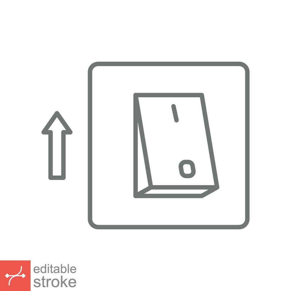 Licht An, elektrisch Schalter Symbol. einfach Gliederung Stil. Leistung Wende auf Taste, Umschalten Schalter auf Position Konzept. dünn Linie Vektor Illustration isoliert auf Weiß Hintergrund. editierbar Schlaganfall eps 10.