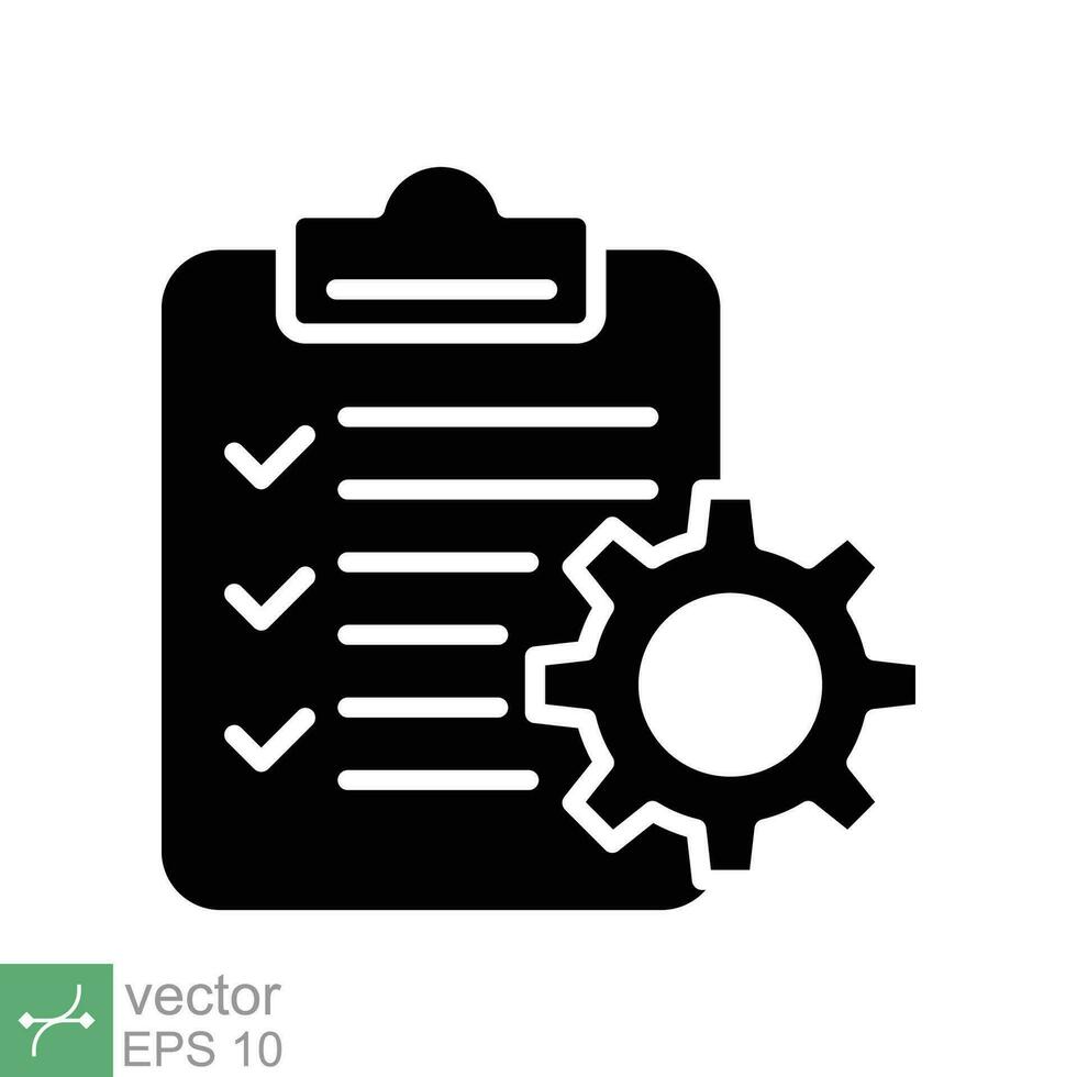 Zwischenablage mit Ausrüstung Symbol. einfach solide Stil. Projekt planen, dokumentieren, konform, Aufgabe prüfen Liste, Zahn, Verwaltung Konzept. Glyphe Vektor Illustration isoliert auf Weiß Hintergrund. eps 10.