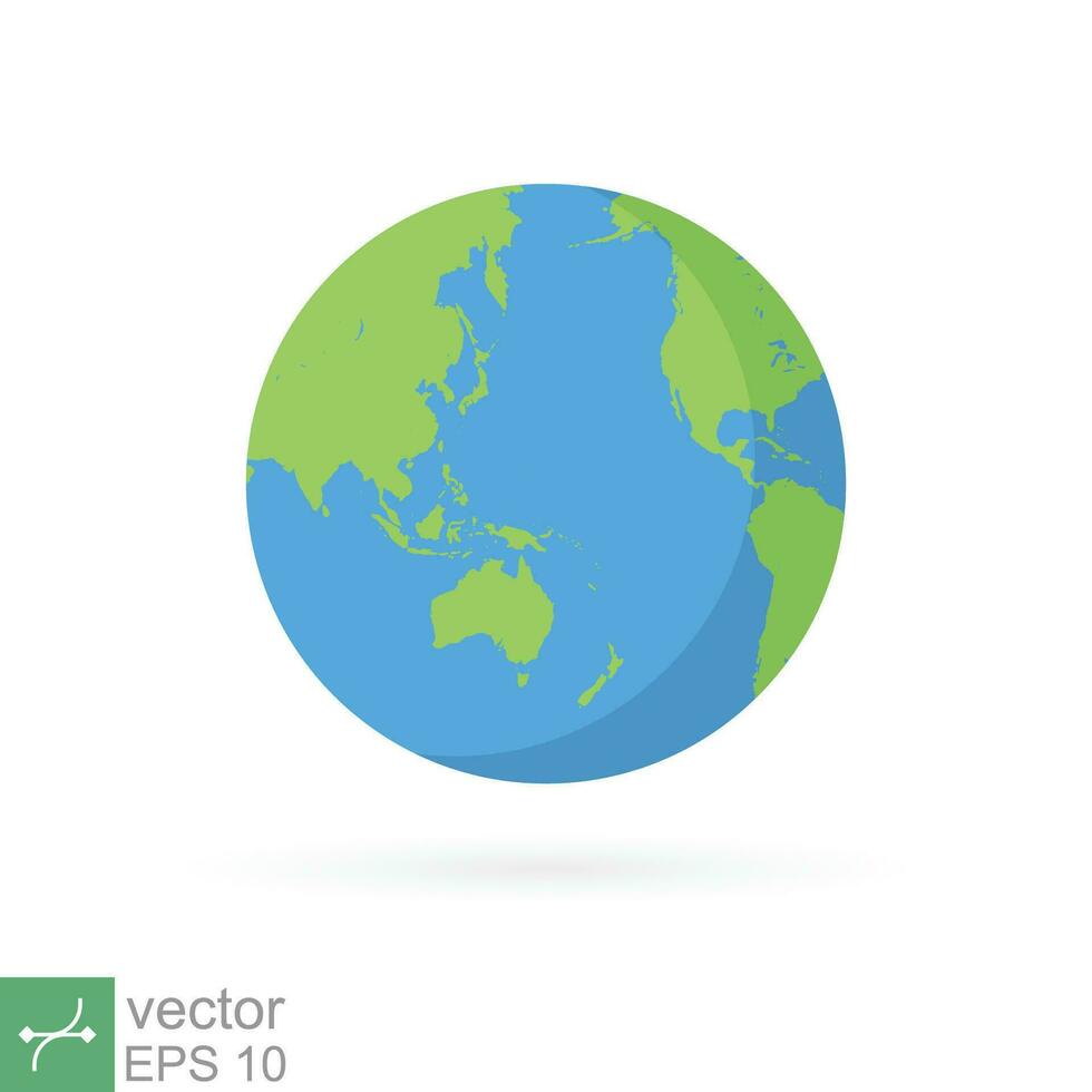 Planet Erde Symbol. Welt Globus eben Stil, einfach Karikatur Karte Design, Kreis Grün global Kugel Konzept. Vektor Illustration isoliert auf Weiß Hintergrund. eps 10.