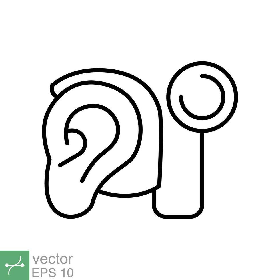 Cochlea implantieren Symbol. einfach Gliederung Stil. Kybernetik, Mensch Ohr mit elektronisch Gerät, Technologie, medizinisch Konzept. dünn Linie Vektor Illustration isoliert auf Weiß Hintergrund. eps 10.