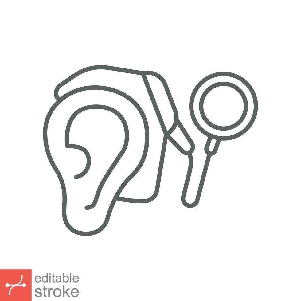 Cochlea implantieren Symbol. einfach Gliederung Stil. Kybernetik, Mensch Ohr mit elektronisch Gerät, Technologie, medizinisch Konzept. Linie Vektor Illustration isoliert auf Weiß Hintergrund. editierbar Schlaganfall eps 10.